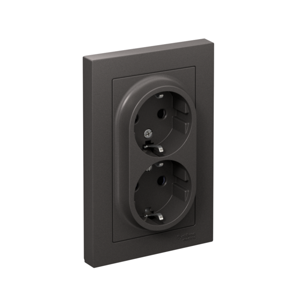 Розетка двойная AtlasDesign с заземл. со шторками 16А в сборе базальт SE ATN001426 Розетка двойная AtlasDesign с заземл. со шторками 16А в сборе базальт SE ATN001426