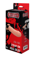 Черные трусики с телесной насадкой STRAP ON REAL DILDO - 21 см. (Цвет: телесный с черным)