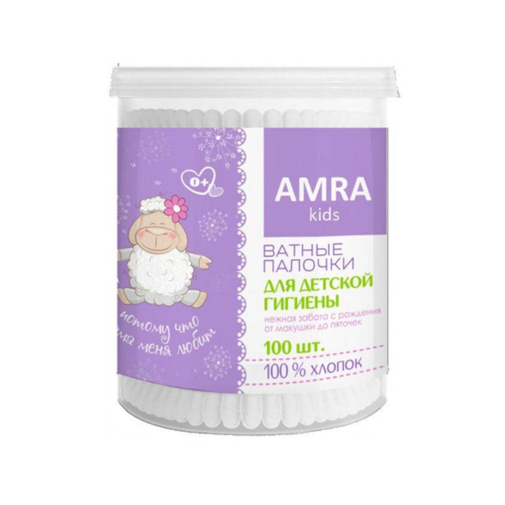 Ватные палочки Amra Kids с алоэ вера 100 шт