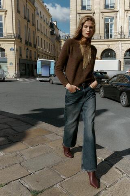 ZARA СВИТЕР ИЗ ШЕРСТИ И АЛЬПАКИ, КОРИЧНЕВЫЙ