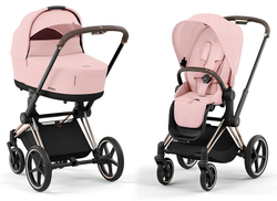Коляска 3 в 1 Cybex Priam IV Rosegold complete и автокресло Cloud T i-Size Platinum White Plus Peach Pink