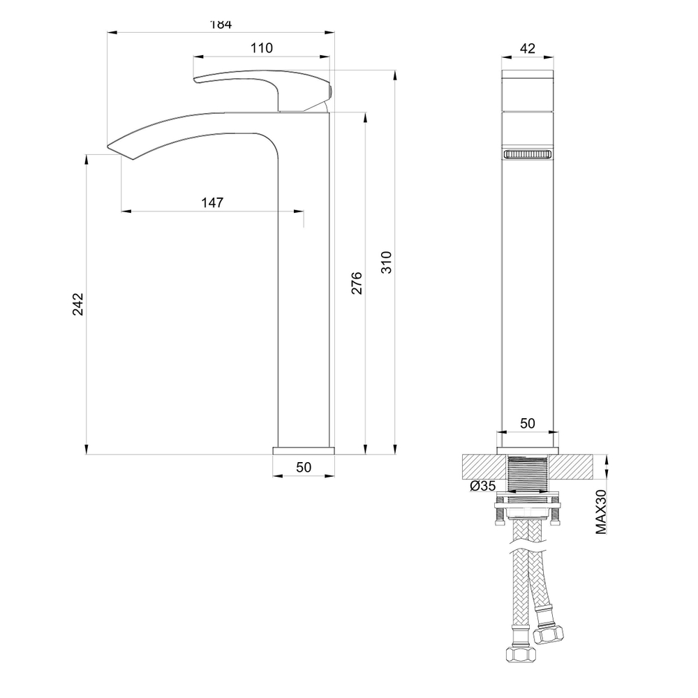 Смеситель для раковины высокий WONZON & WOGHAND FIT, Хром (WW-88239009-CR)