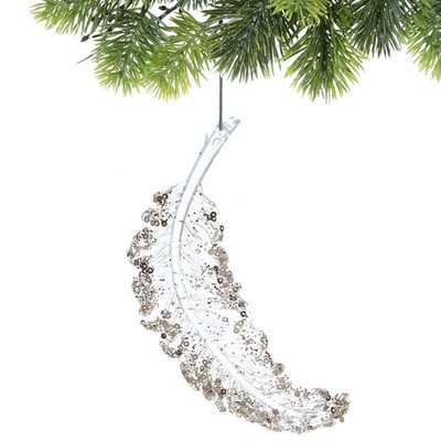 Подвеска "Перо желаний" 15*5 см, Белый/Золотой блеск (Серпантин)