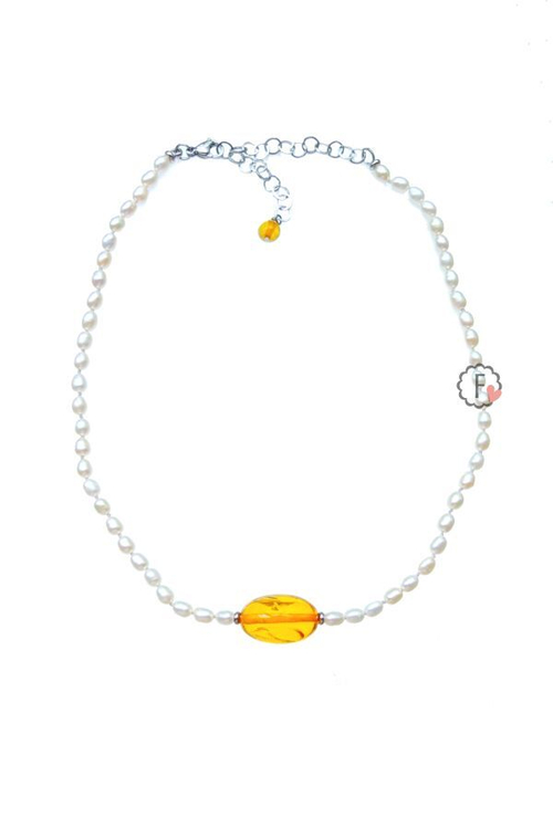 Чокер жемчужный с янтарём