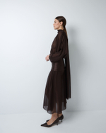 Платье с баской из шелкового шифона шоколад