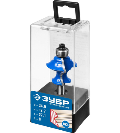 ЗУБР 34.9 x 25.4 мм, хвостовик 8 мм, фреза кромочная фигурная №6, Профессионал (28717-34.9)