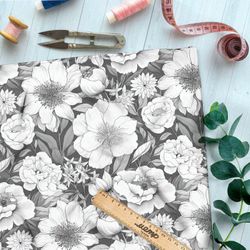 Ткань премиум атлас цветочный набросок