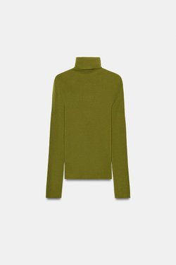 ZARA ТОНКИЙ СВИТЕР ИЗ 100% ШЕРСТИ, ЗЕЛЕНЫЙ