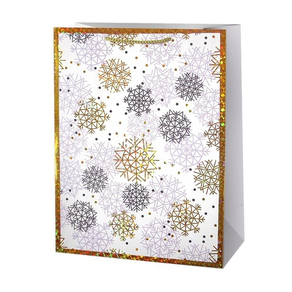 Пакет подарочный, Новогодний узор (снежинки), Металлик, 23*18*8 см.