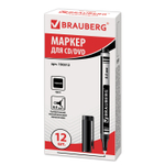 Маркер для CD и DVD BRAUBERG черный супертонкий металлический наконечник 0 5 мм (12 штук в упаковке)