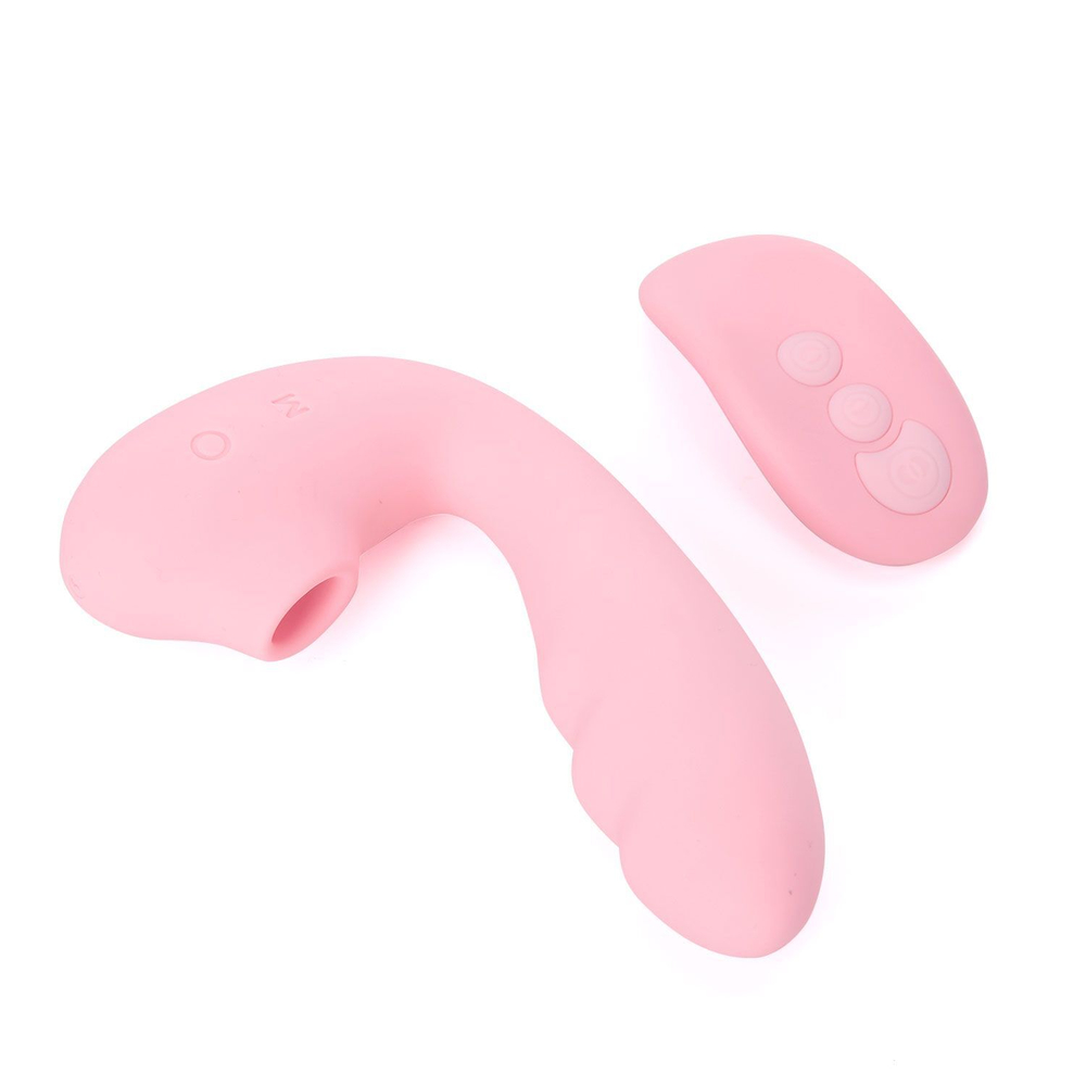 Розовый вибратор Tara с вакуумной стимуляцией и пультом ДУ (Цвет: розовый)