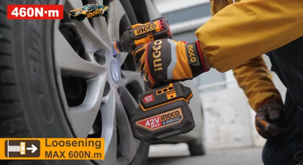 Аккумуляторный бесщёточный ударный гайковёрт INGCO CIWLI42461 INDUSTRIAL 42 В 1/2" 460 Нм