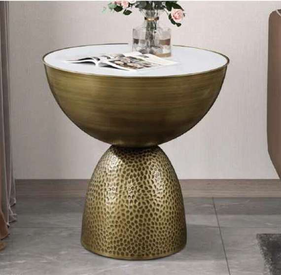 Журнальный столик Drum, Ø51х50 см, белая керамика, латунь