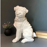 Копилка из гипса «Мопс сидячий с цепью» 30 см белый