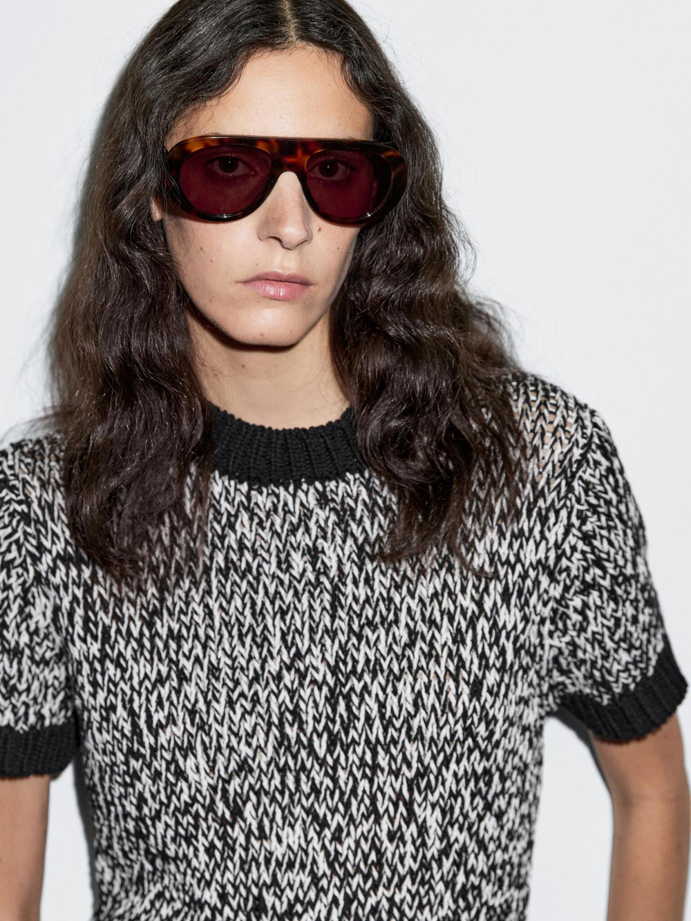 Massimo Dutti Свитер в рубчик с короткими рукавами, черный