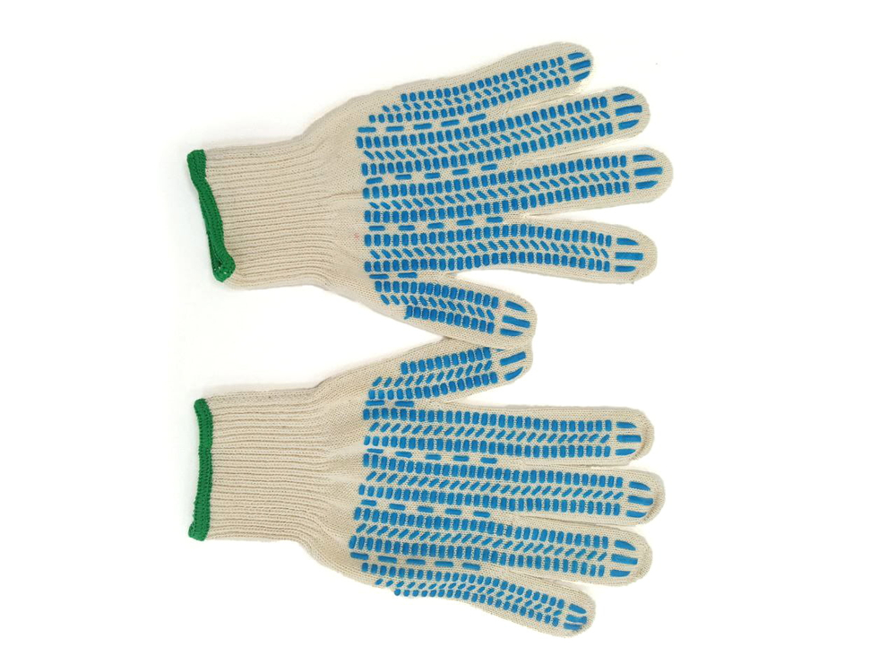 Перчатки х/б 7 нитей 7,5 кл. ПВХ Протектор Белые (10шт/уп)(200шт/кор)