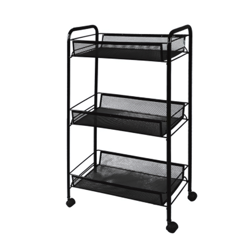 Этажерка "Ладья 2К" 3 полки на колесиках черный
