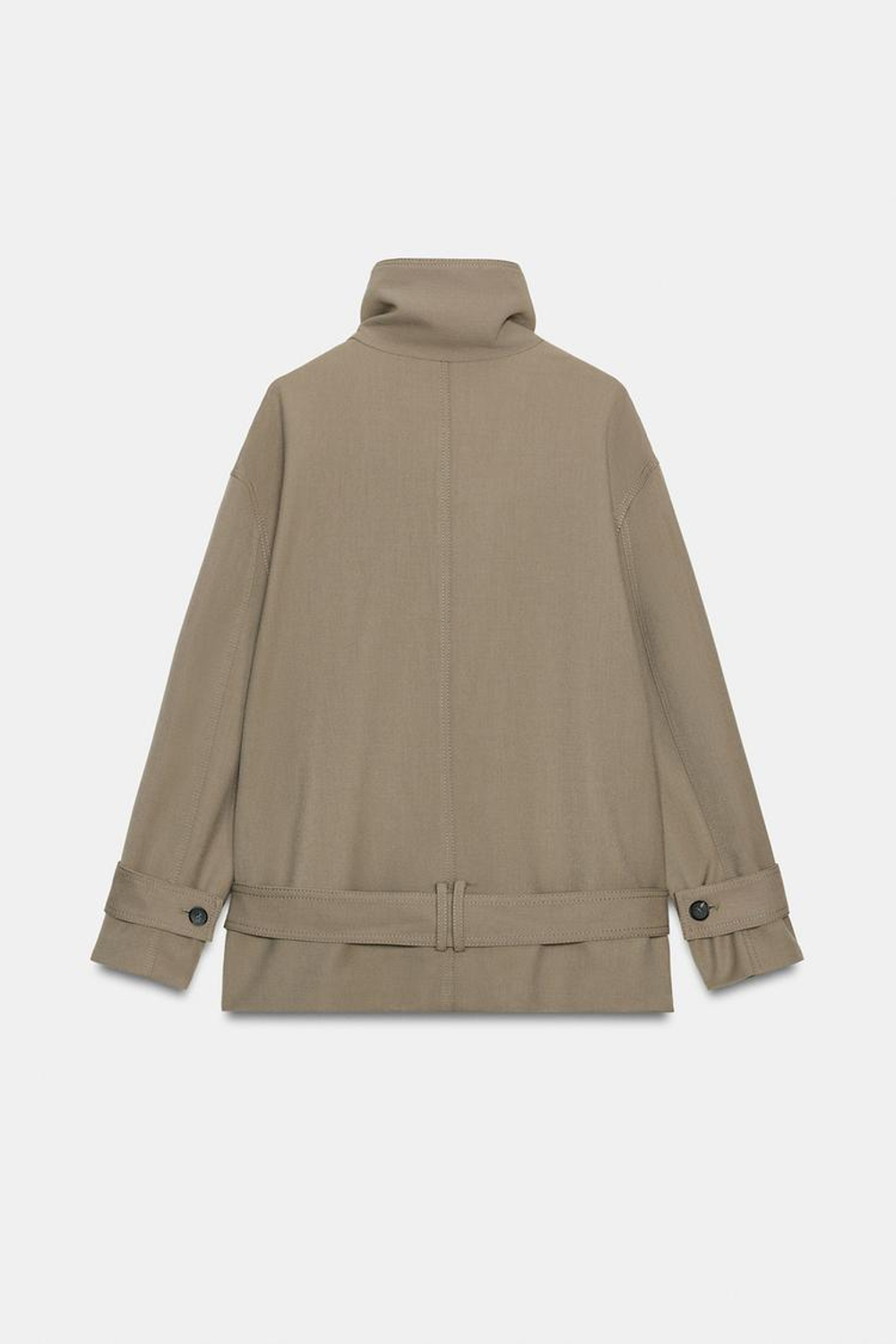 ZARA ЖАКЕТ СВОБОДНОГО КРОЯ С ПОЯСОМ — ZW COLLECTION, СЕРО-КОРИЧНЕВЫЙ