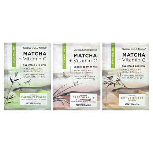 California Gold Nutrition, Matcha Road, матча с витамином C, упаковка пробников, 3 шт.