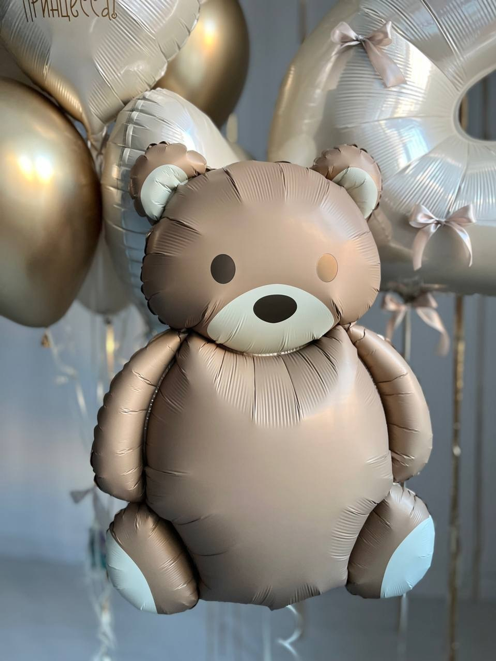 Набор воздушных шаров на 2 года с бантиками / мишка/ медведь №2725