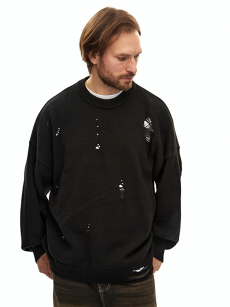 Черный хлопковый джемпер с перфорацией Votus