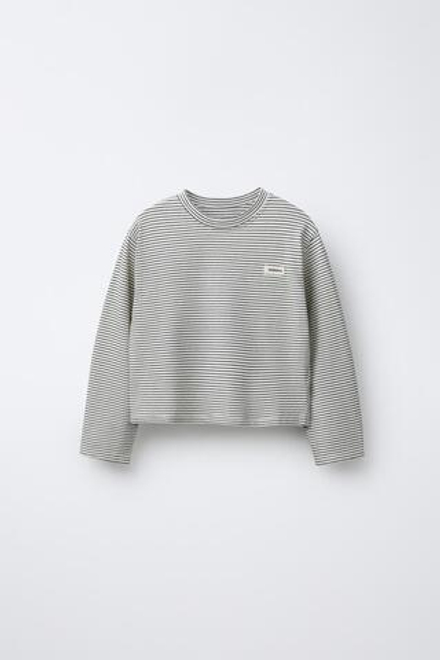 ZARA Х BENSIMON ® ФУТБОЛКА С КРУГЛЫМ ВЫРЕЗОМ И ДЛИННЫМИ РУКАВАМИ, ЭКРЮ