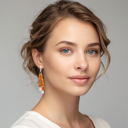 Серьги с мелким янтарём и жемчугом