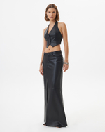 V-LEATHER MAXI SKIRT