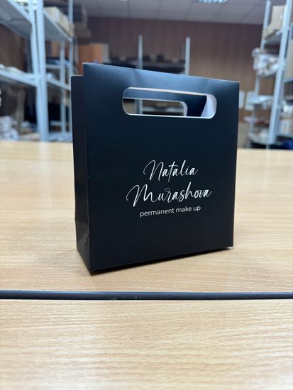 Пакет из мелованной бумаги с цветной печатью с вырубными ручками с логотипом заказчика 16х15х6 (в*ш*г)