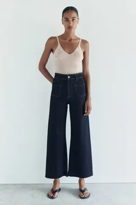 ZARA ДЖИНСЫ MARINE STRAIGHT LEG С ВЫСОКОЙ ПОСАДКОЙ И КАРМАНАМИ — ZW COLLECTION, СИНИЙ