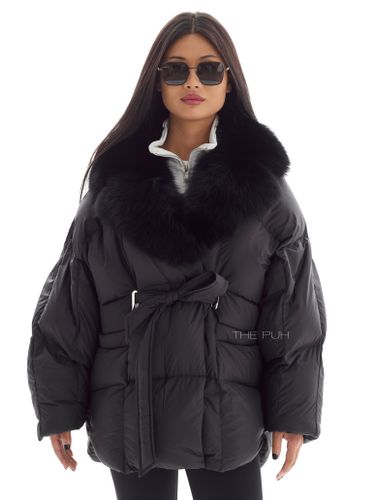Черный пуховик летучая мышь с мехом