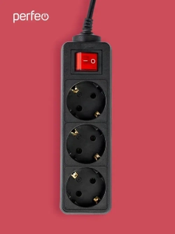 Сетевой удлинитель Perfeo с кнопкой POWERMATE PF-PM-3/1,8-B, 1,8м, 3 розетки, черный