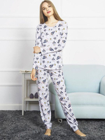 Женский брючный комплект с принтом в виде зверушек (Размер: M) (Цвет: бежевый)