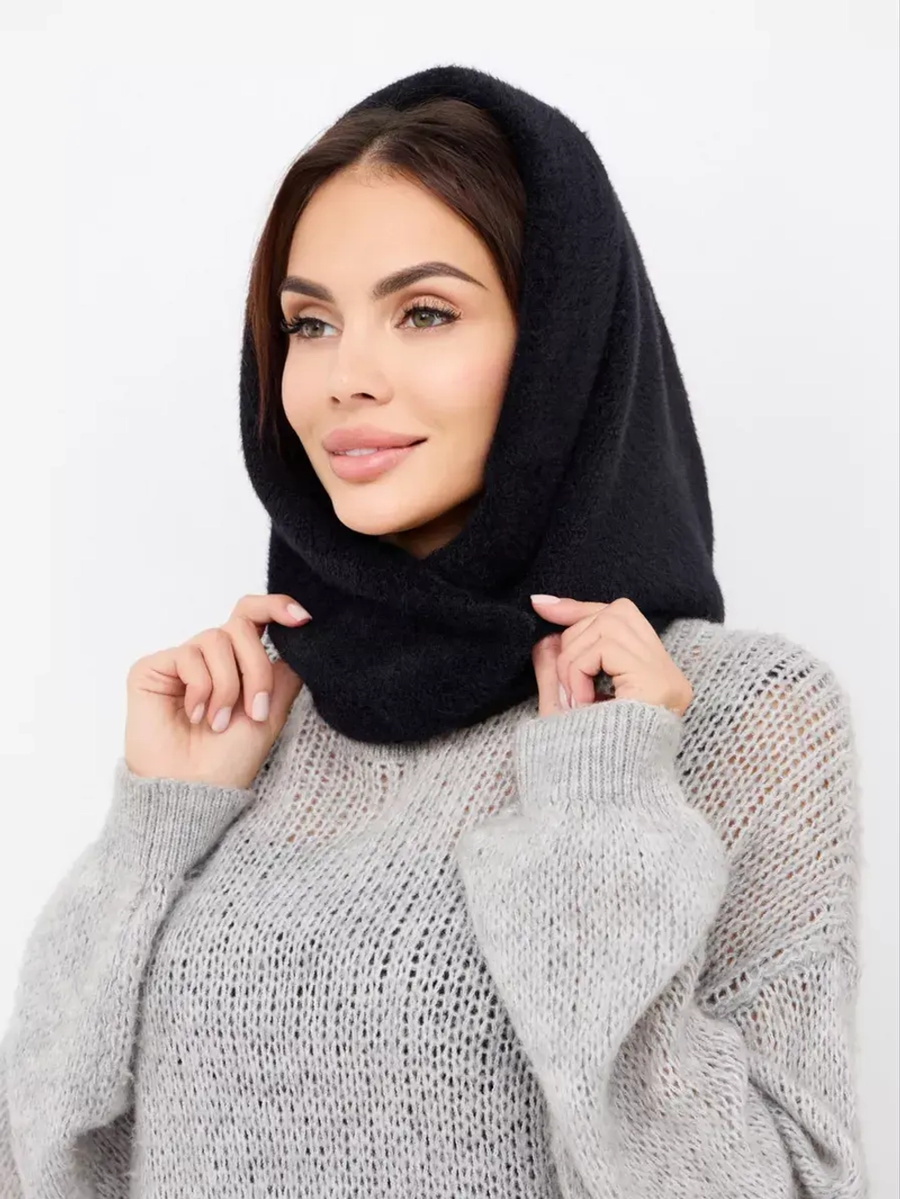 Капор зимний вязаный капюшон на флисе