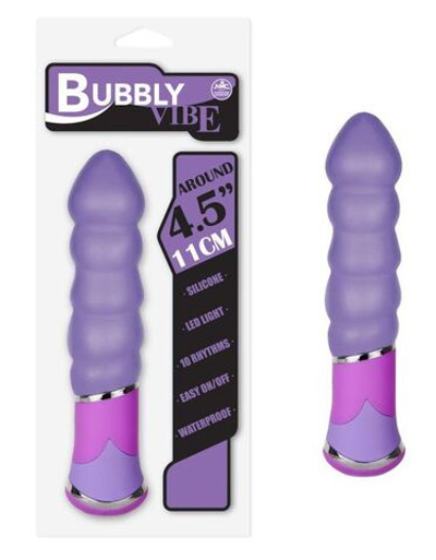 Фиолетовый вибратор с рельефом - 11,4 см. (Цвет: фиолетовый)