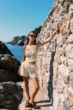 ZARА ШОРТЫ КРОШЕ С ВОЛАНАМИ, ЭКРЮ