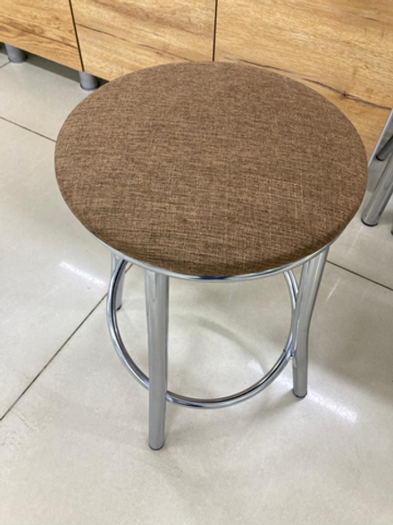 Табурет Сфера каркас хром основание круг рогожка коричневая
