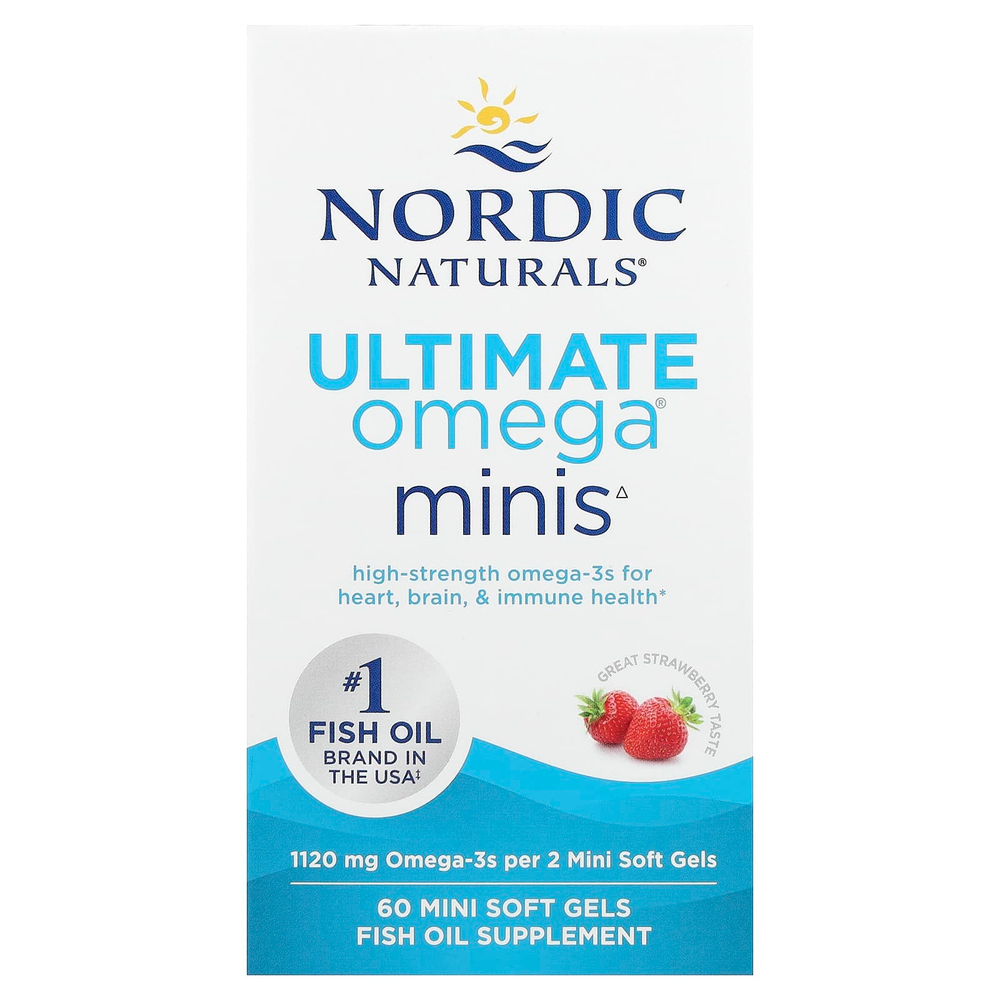 Nordic Naturals, Ultimate Omega® мини, со вкусом клубники, 60 мини-капсул (560 мг в 1 капсуле)