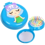 Расческа массажная детская складная «Barbariska», с зеркалом, стильная Аннет, разноцветные зубчики, цвет сине - голубой, d-7см