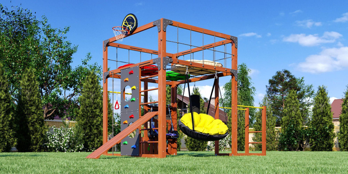 Детская площадка Савушка КУБ-1 (махагон) с подушками