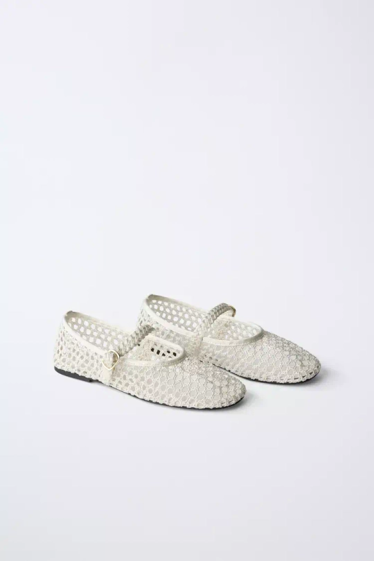 ZARA БАЛЕТКИ С ПЕРФОРАЦИЕЙ, БЕЛЫЙ