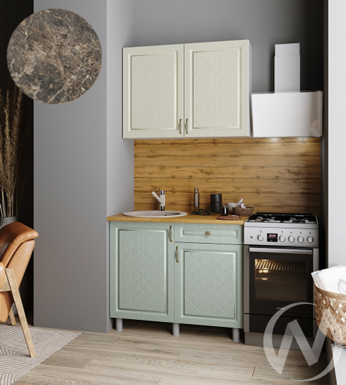 Кухня Вильма 1.0м (корпус белый/айвори; васаби) 38мм королевский опал