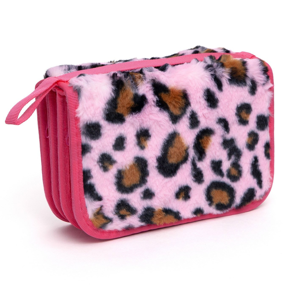 Пенал 3 отделения Alingar, искусственный мех, молния, 120 х 190 мм, "Леопард", микс (пятна леопарда)
