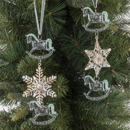 GAEM Украшение новогоднеe подвеска"Снежинка с лошадками", L6,5 W1 H19 см, 2в.