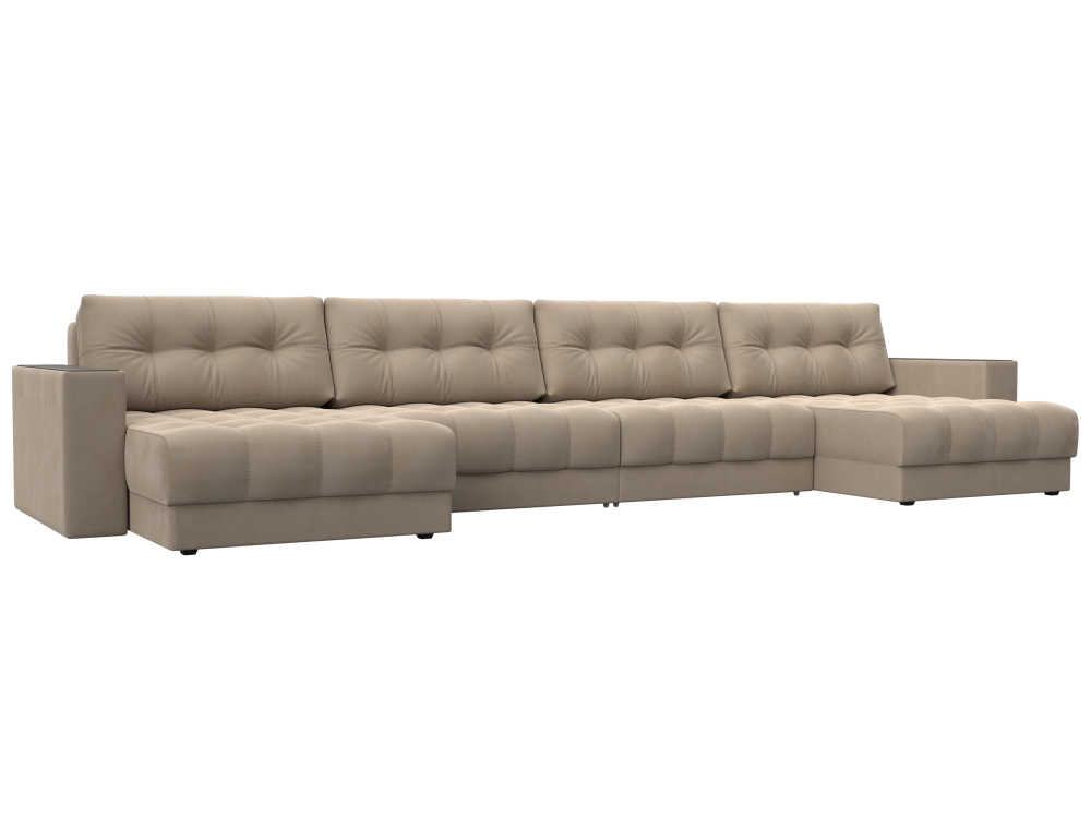 Диван П-образный с декором Лига-049 НПБ Лонг, SEVEN 729 ВЕЛЮР бежевый