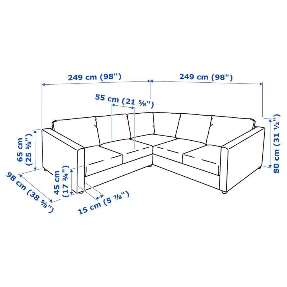 4-местный угловой диван- IKEA VIMLE, 249х98х80 см, черный, кожа, ВИМЛЕ ИКЕА
