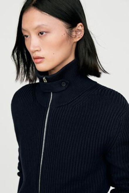 Massimo Dutti Хлопковый кардиган с воротником-стойкой, темно-синий