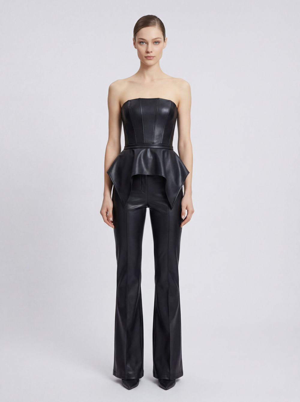 Корсет топ кожаный с баской корректирующий вечерний