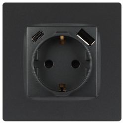 Розетка ЭРА Серия 12 12-4108-12 2P+E 16A-250В со шторками с USB type-A+C 5В-3А графит