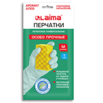 Перчатки МНОГОРАЗОВЫЕ латексные LAIMA, С АРОМАТОМ АЛОЭ, зеленые, хлопчатобумажное напыление, размер M (средний), вес 50 г